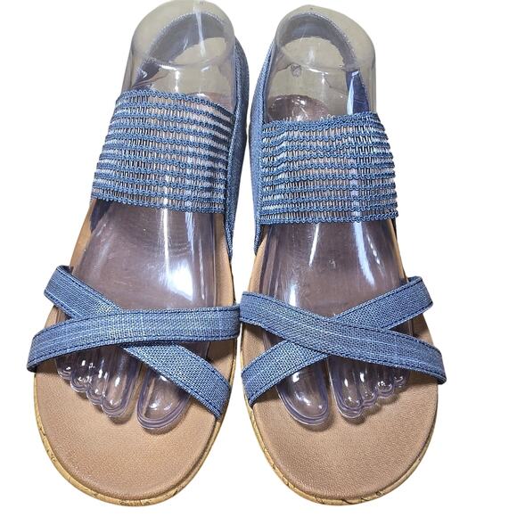Skechers Shoes Women 8.5 Beverlee Sandals Blue Wedge Comfort Lightweight Strappy - Picture 2 of 10